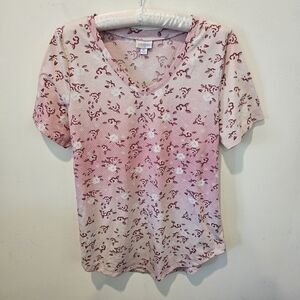 LuLaRoe Women's Pink & White Floral Short Sleeve Tunic Top, Size Medium
